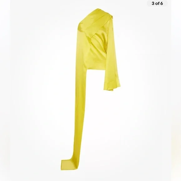 New With Tags SOLACE LONDON Rosa Silk Satin Top UK10 US6 IT38Yellow Draped